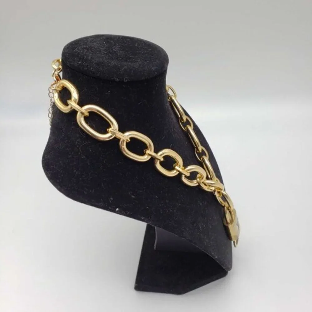 Authentic Louis Vuitton Lock and Key Gold w/Unbranded Geometry Cuban Style Chain